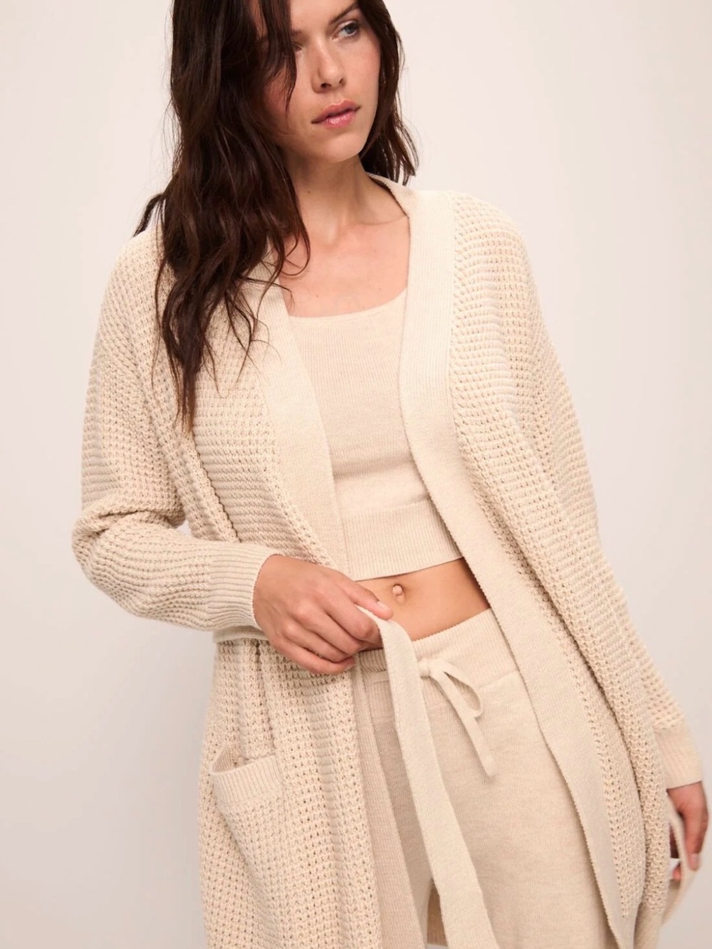 Eberjey Oat Open-Front Knit Cardigan